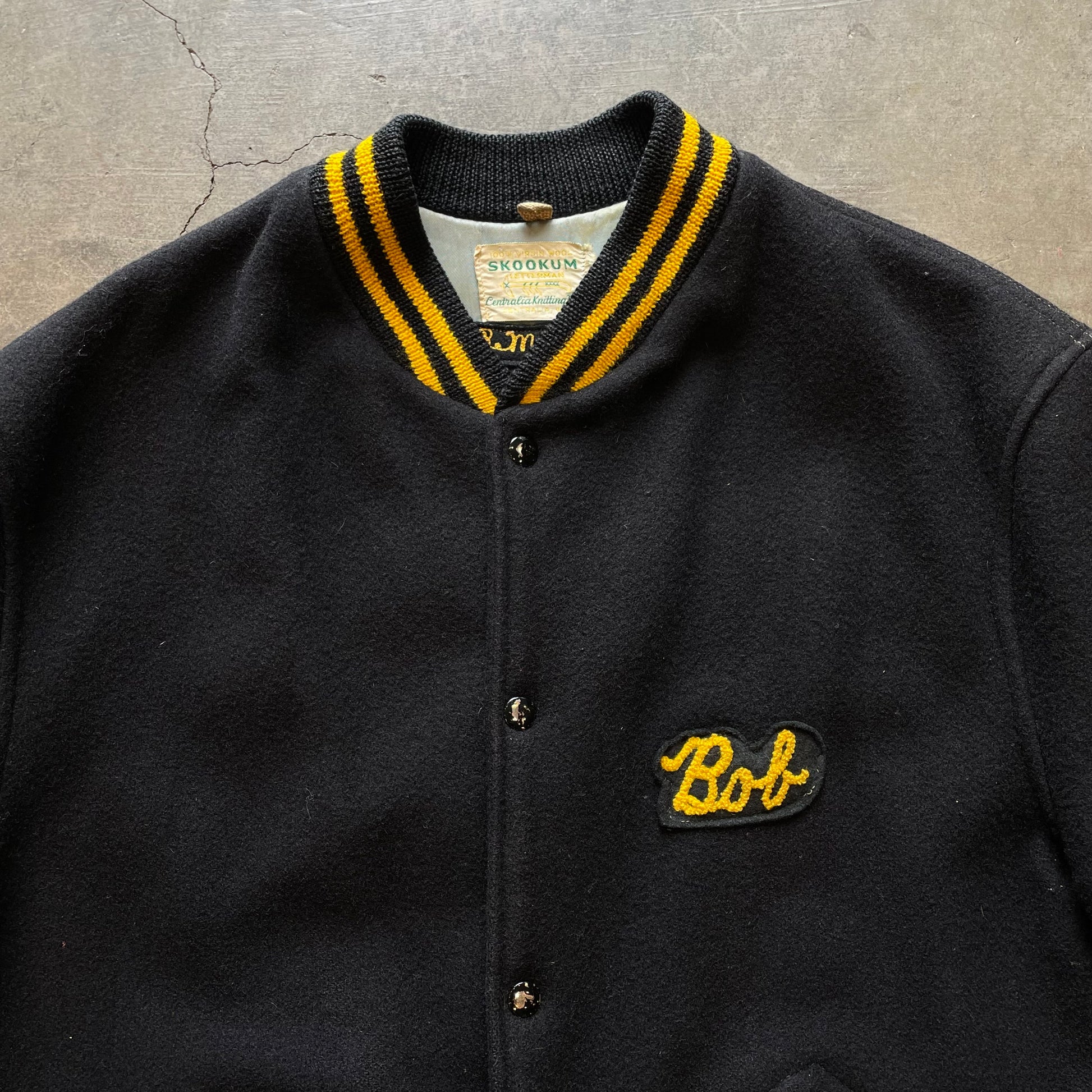 1960s SKOOKUM "Sportsmen" Car Club Black Wool Letterman Jacket Sz. XL | Made in USA