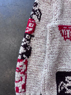 Vintage 1960s Totem Pole Cowichan Knitted Wool Zip-Up Sweater Sz. 2XL