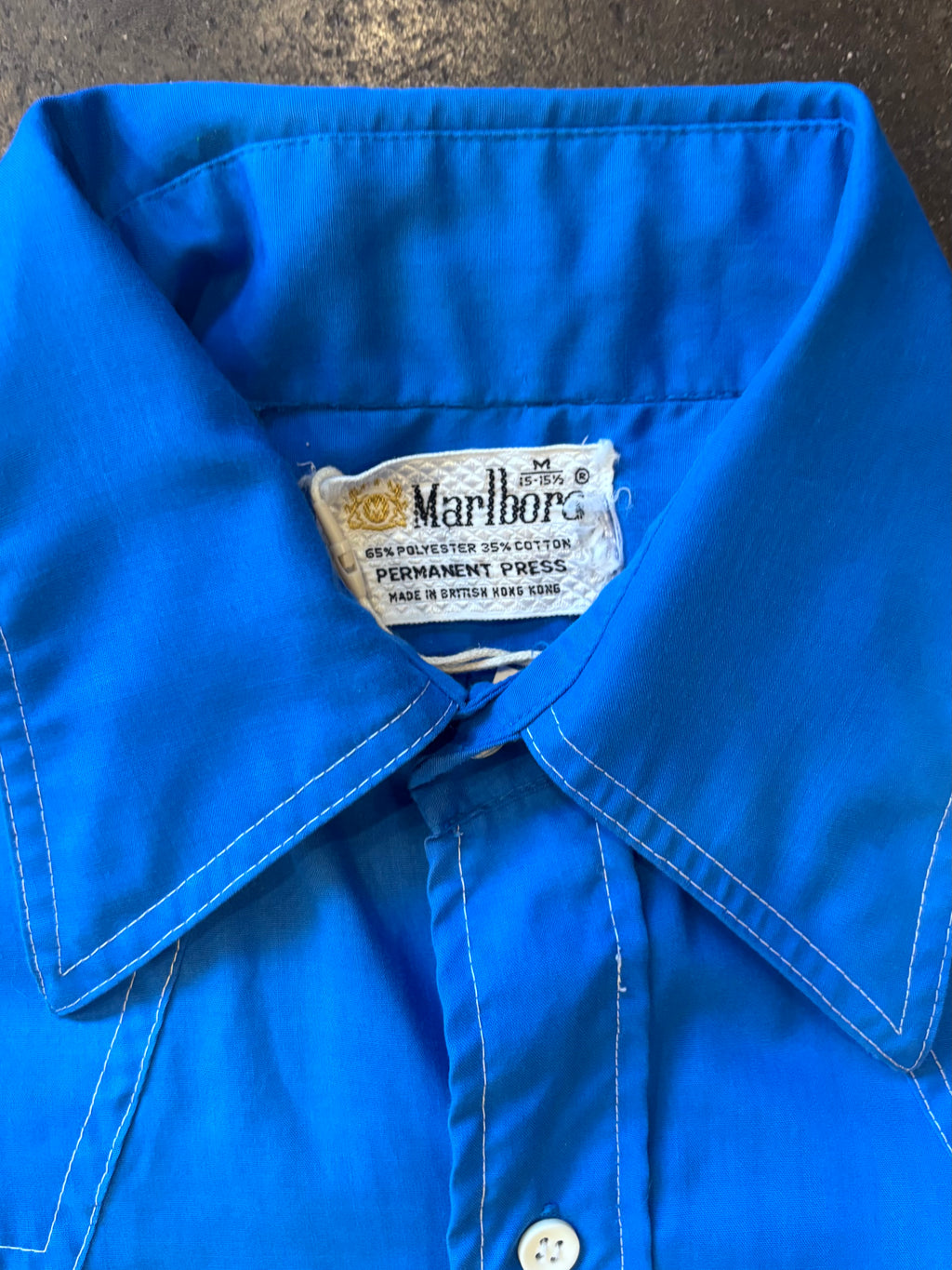 Vintage 1970s MARLBORO Royal Blue Western Shirt Sz. M