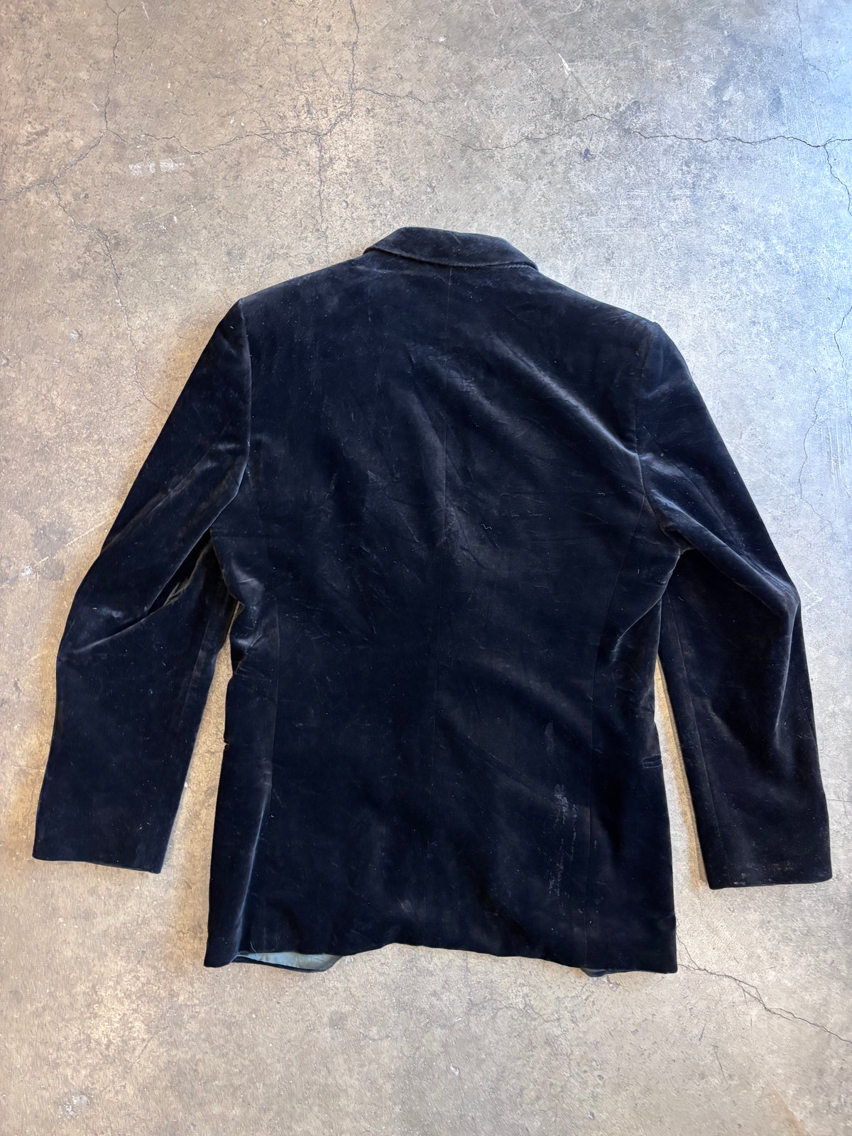 Vintage 1970s YVES SAINT LAURENT MENSWEAR Black Velvet Double-Breasted Blazer Coat Sz. S/M