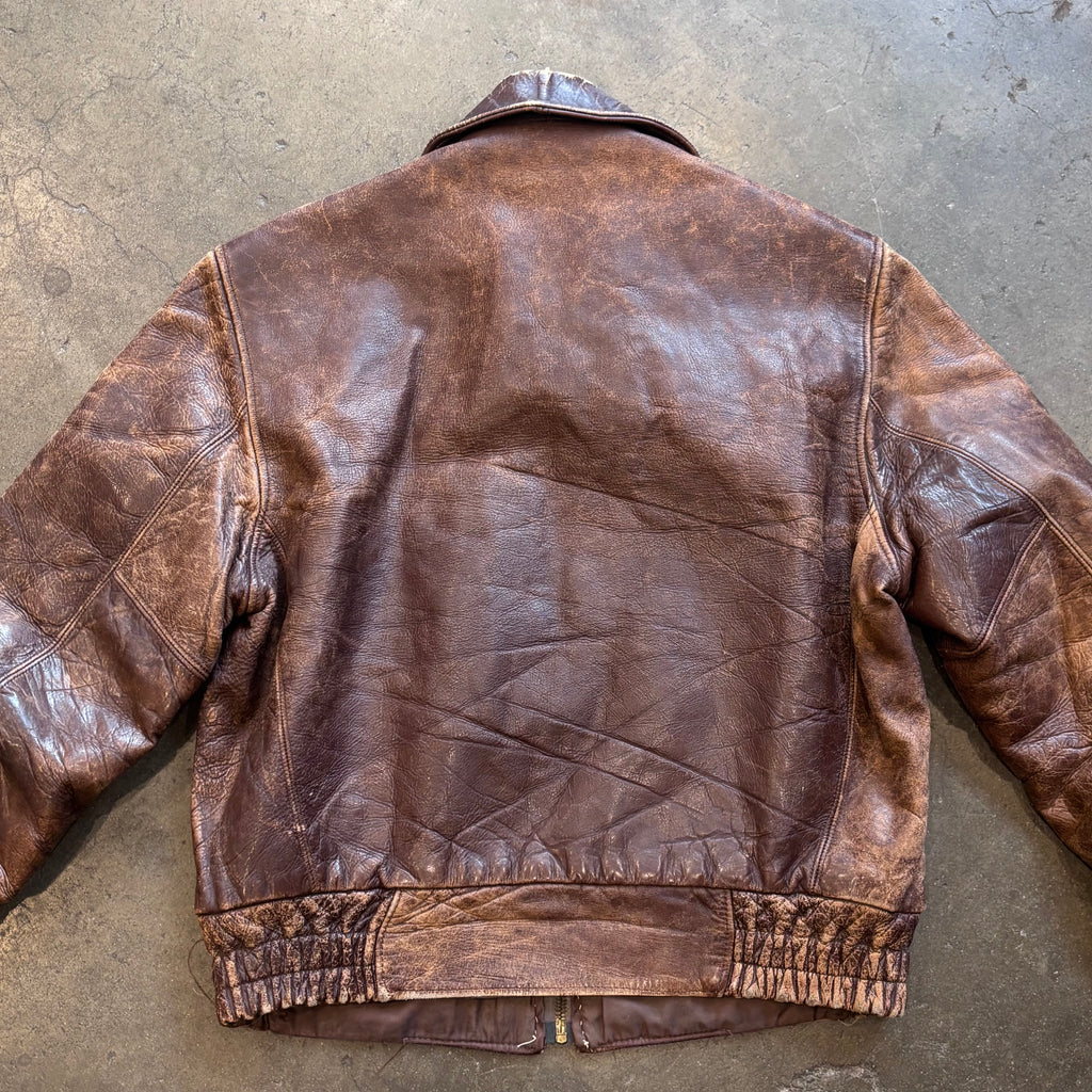 1950s A-2 Style Horsehide Leather Bomber Zip-Up Jacket Sz. M