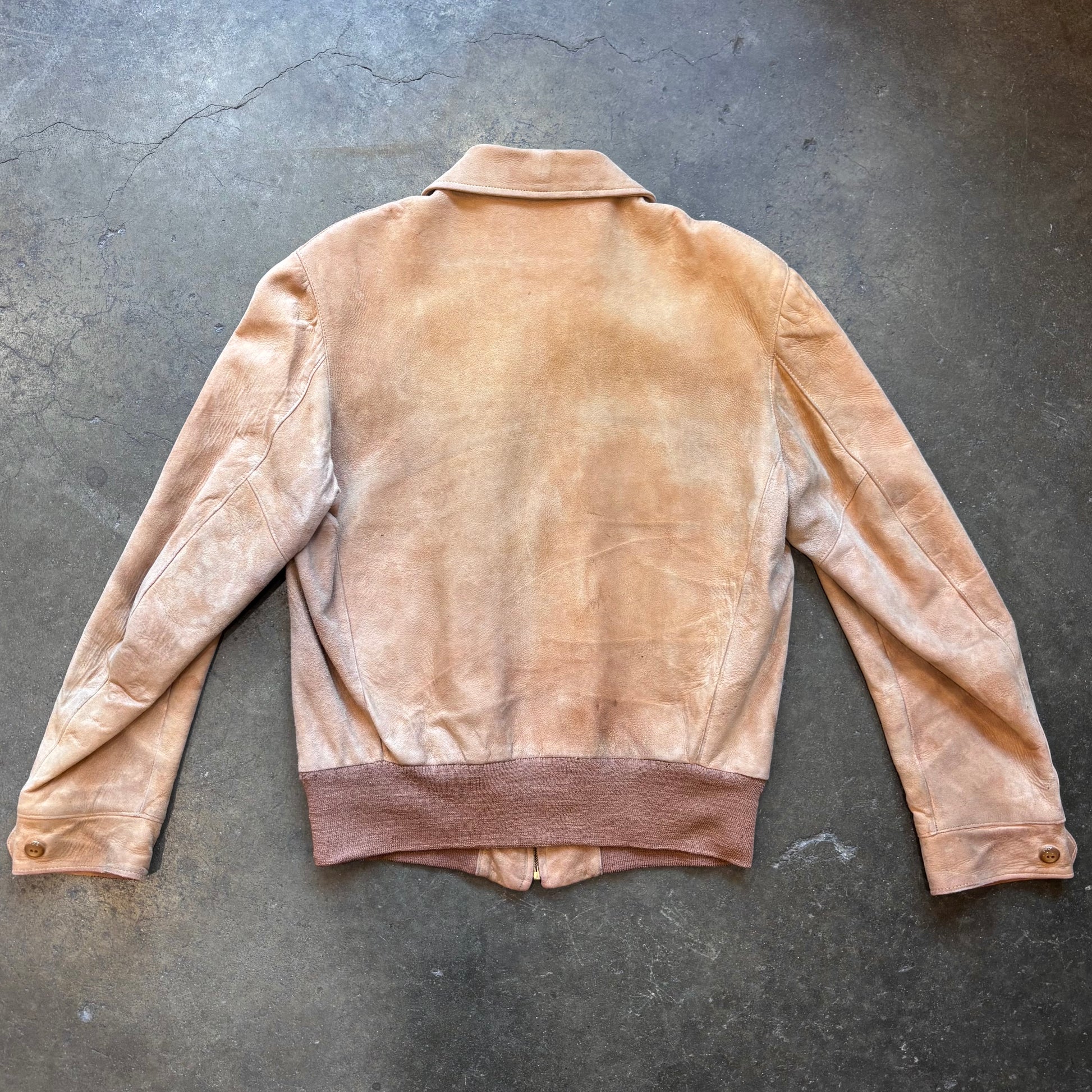 1950s CALIFORNIA SPORTSWEAR Light Brown Suede Leather Zip-Up Bomber Jacket Sz. L | Made in USA