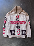Vintage 1960s Totem Pole Cowichan Knitted Wool Zip-Up Sweater Sz. 2XL