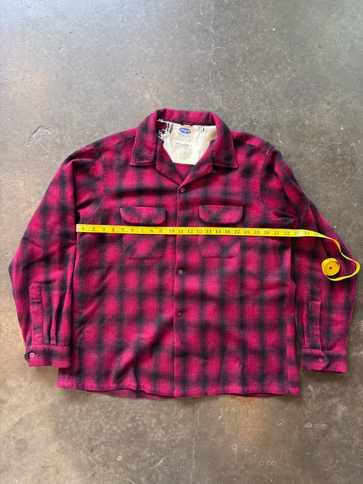 1960s Pilgrim Red Shadow Plaid Flannel Sz. XL | Made in USA