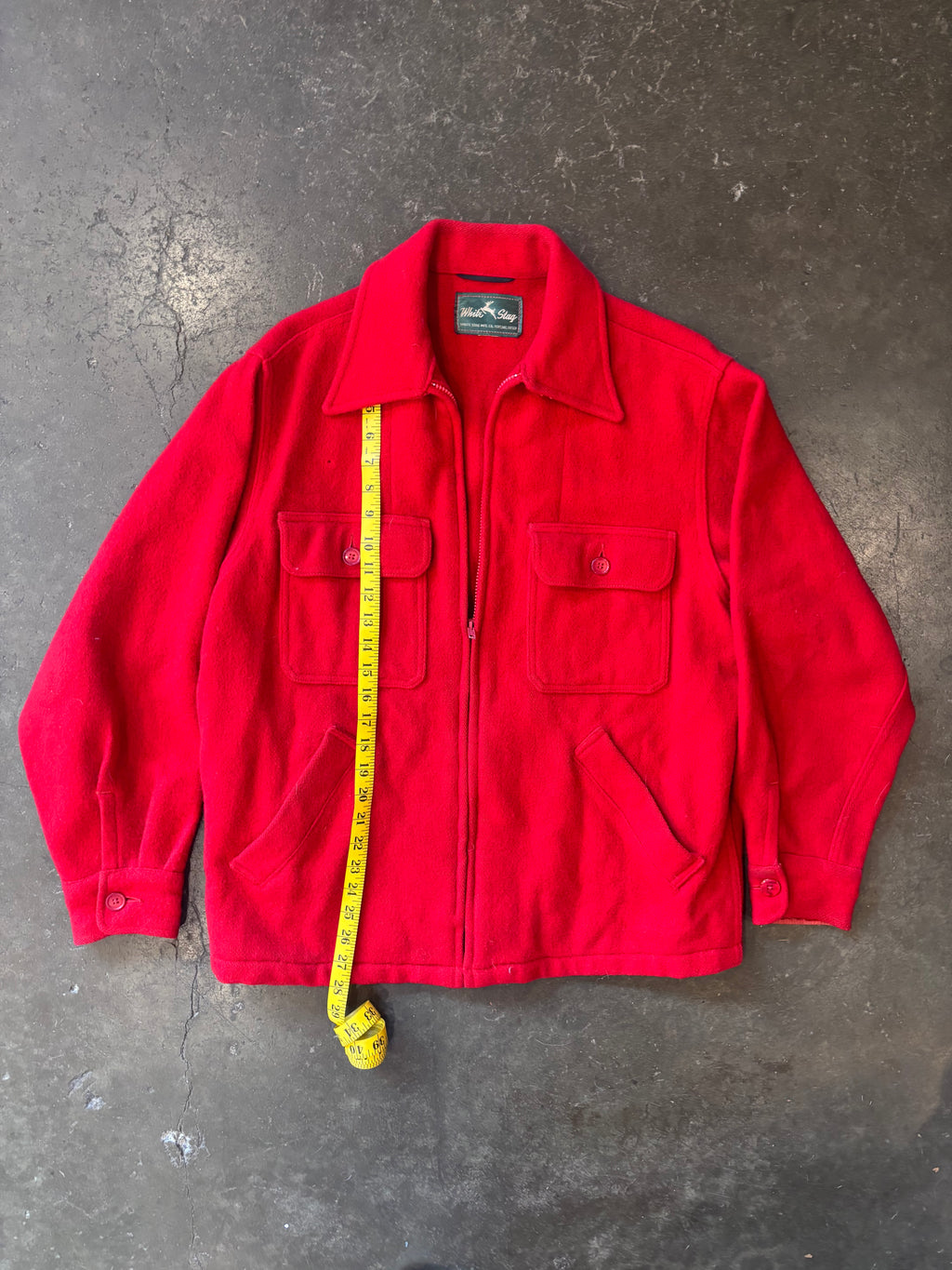 Vintage 1970s WHITE STAG Red Wool Zip-Up Mackinaw Jacket Sz. M