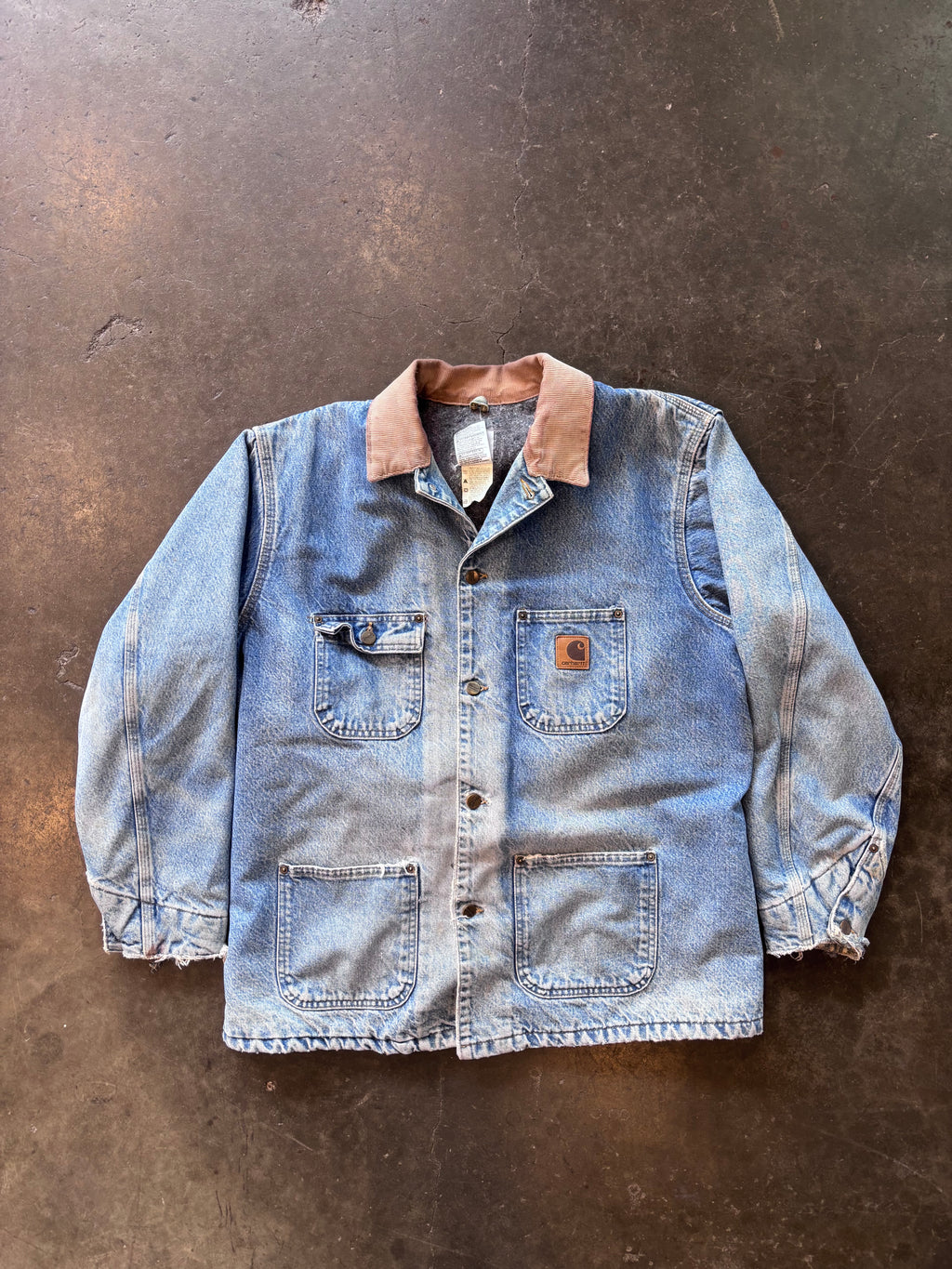 1990s CARHARTT Denim Chore Coat/Jacket Sz. L | Made in USA