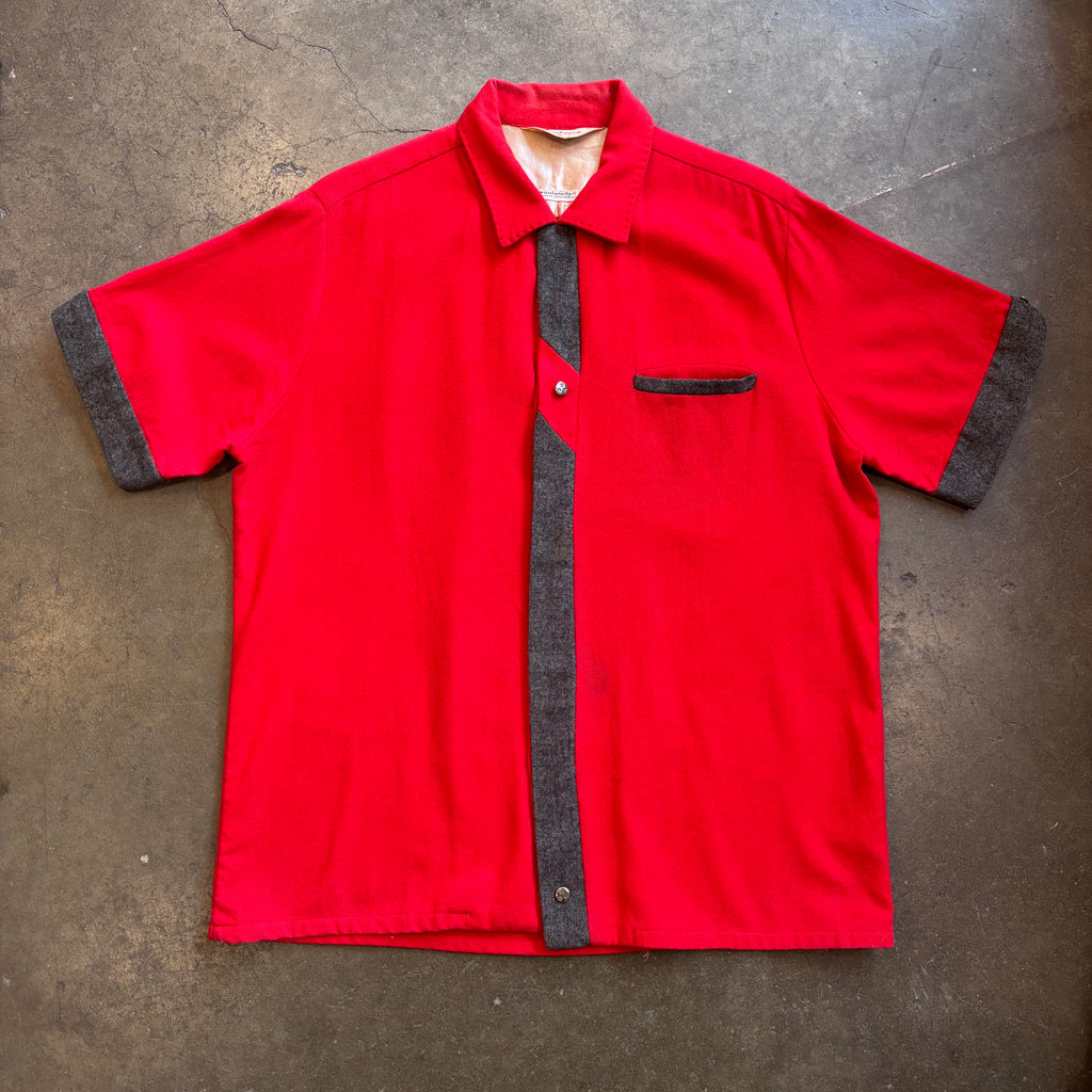 1950s CALIFORNIA SPORTSMAN Wool Red/Charcoal Button-Up Shirt Sz. L