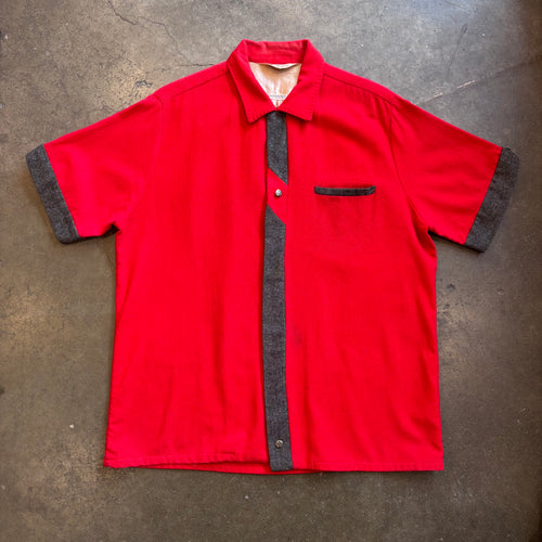 1950s CALIFORNIA SPORTSMAN Wool Red/Charcoal Button-Up Shirt Sz. L