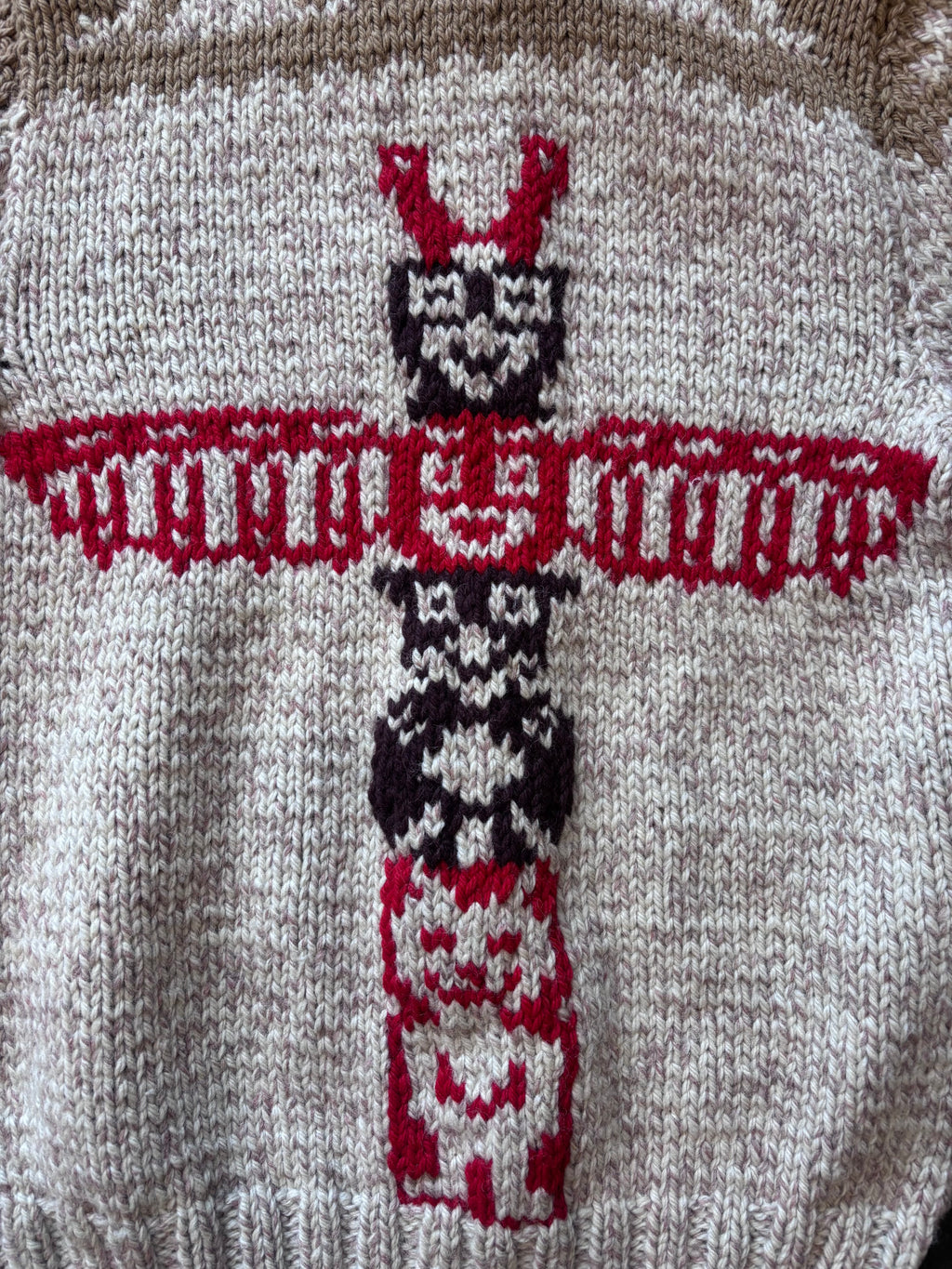 Vintage 1960s Totem Pole Cowichan Knitted Wool Zip-Up Sweater Sz. 2XL