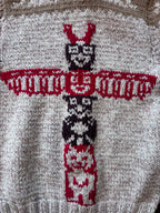 Vintage 1960s Totem Pole Cowichan Knitted Wool Zip-Up Sweater Sz. 2XL