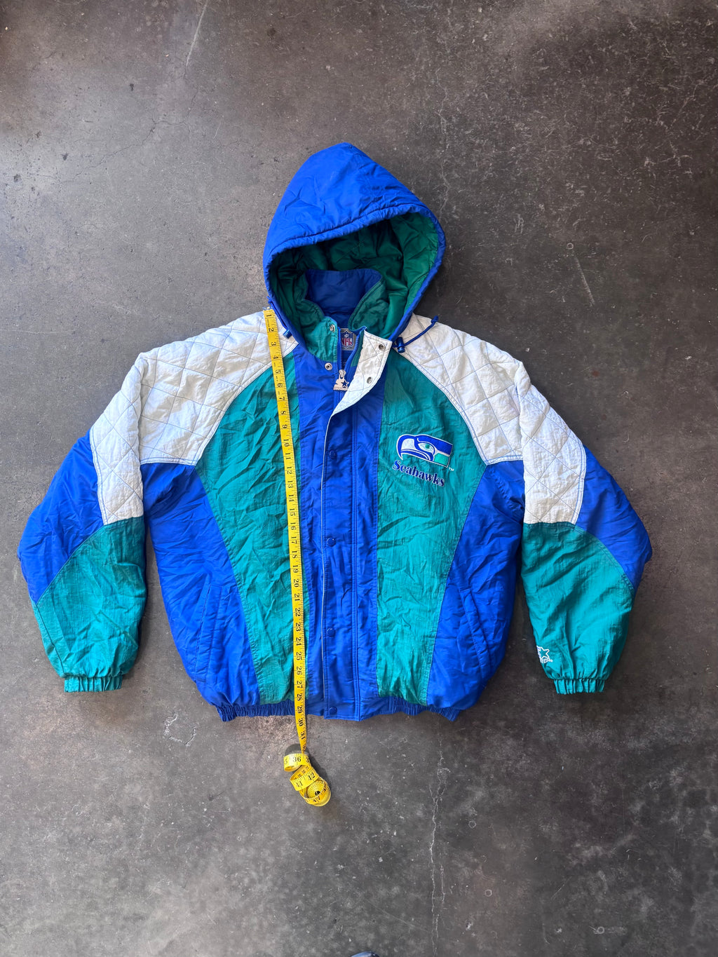 Vintage 1990s Seattle Seahawks STARTER Quarter-Zip Parka Jacket Sz. XL