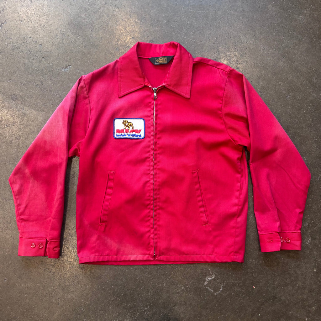 1970s K-BRAND Cotton/Polyester Mack Trucks Red Herrington Work Jacket Sz. L | Made in USA