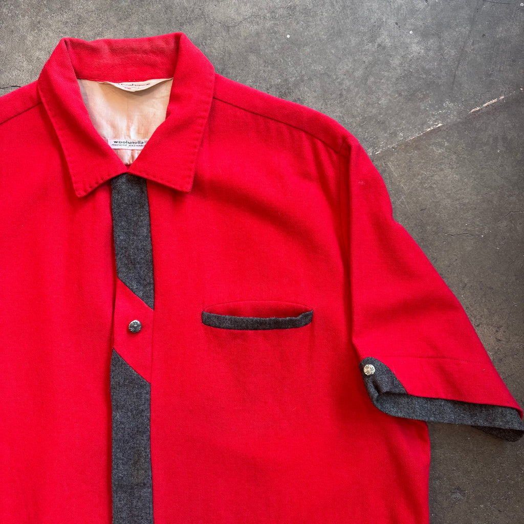 1950s CALIFORNIA SPORTSMAN Wool Red/Charcoal Button-Up Shirt Sz. L