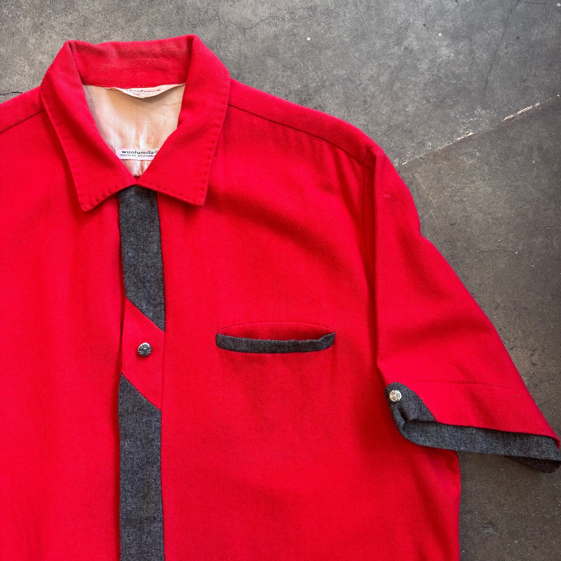1950s CALIFORNIA SPORTSMAN Wool Red/Charcoal Button-Up Shirt Sz. L