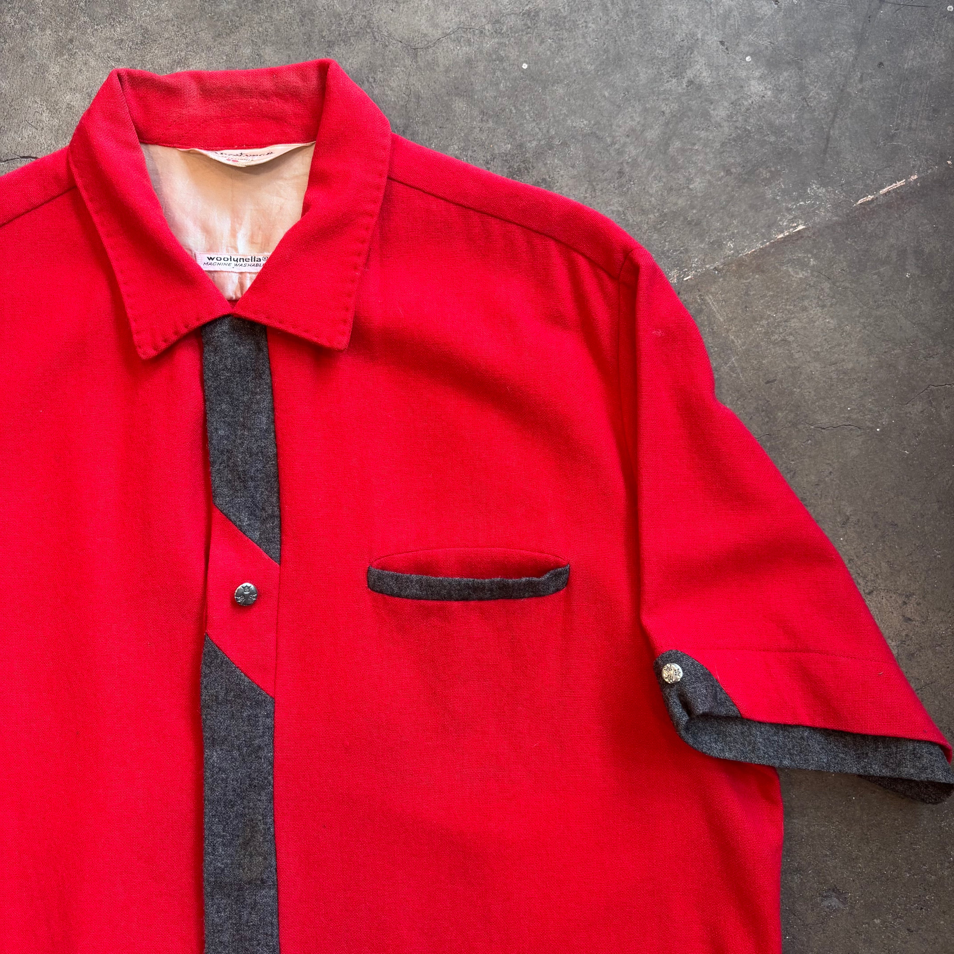 1950s CALIFORNIA SPORTSMAN Wool Red/Charcoal Button-Up Shirt Sz. L