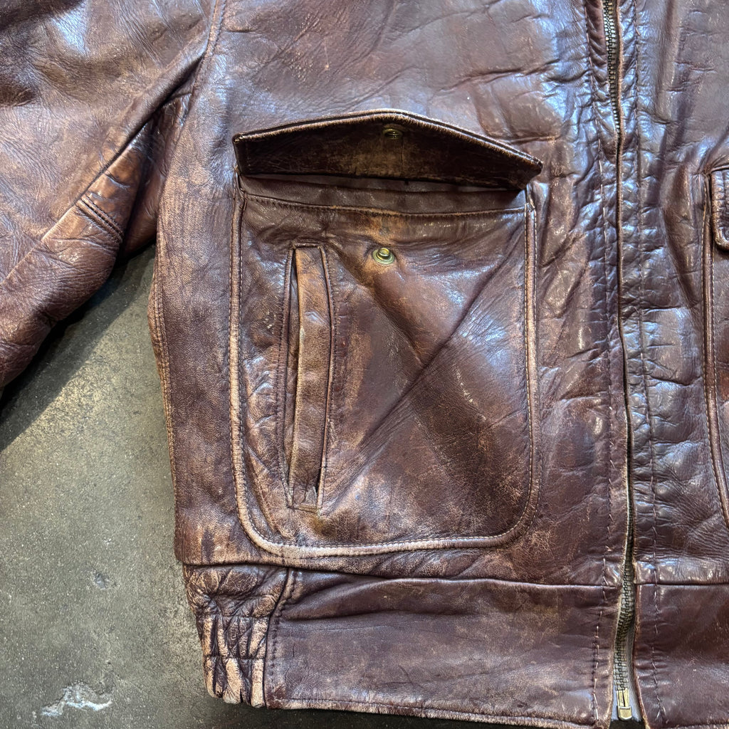 1950s A-2 Style Horsehide Leather Bomber Zip-Up Jacket Sz. M