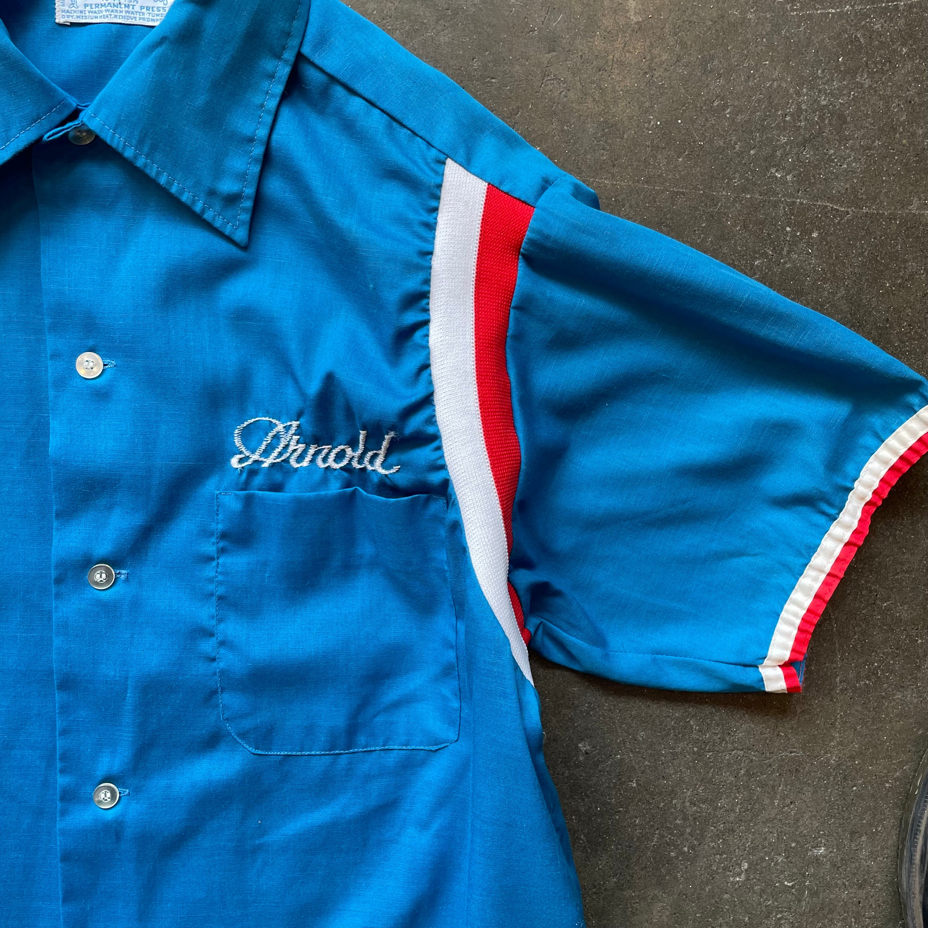 1970s HILTON  "Artistic Beauty Salon" Blue Bowling Shirt Sz. M | Made in USA