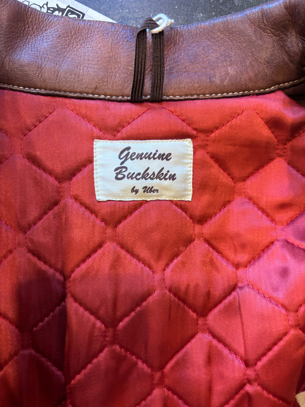 Vintage UBER OWATANNA Quilted 2-Tone Buckskin Leather Zip-Up Jacket Sz. M