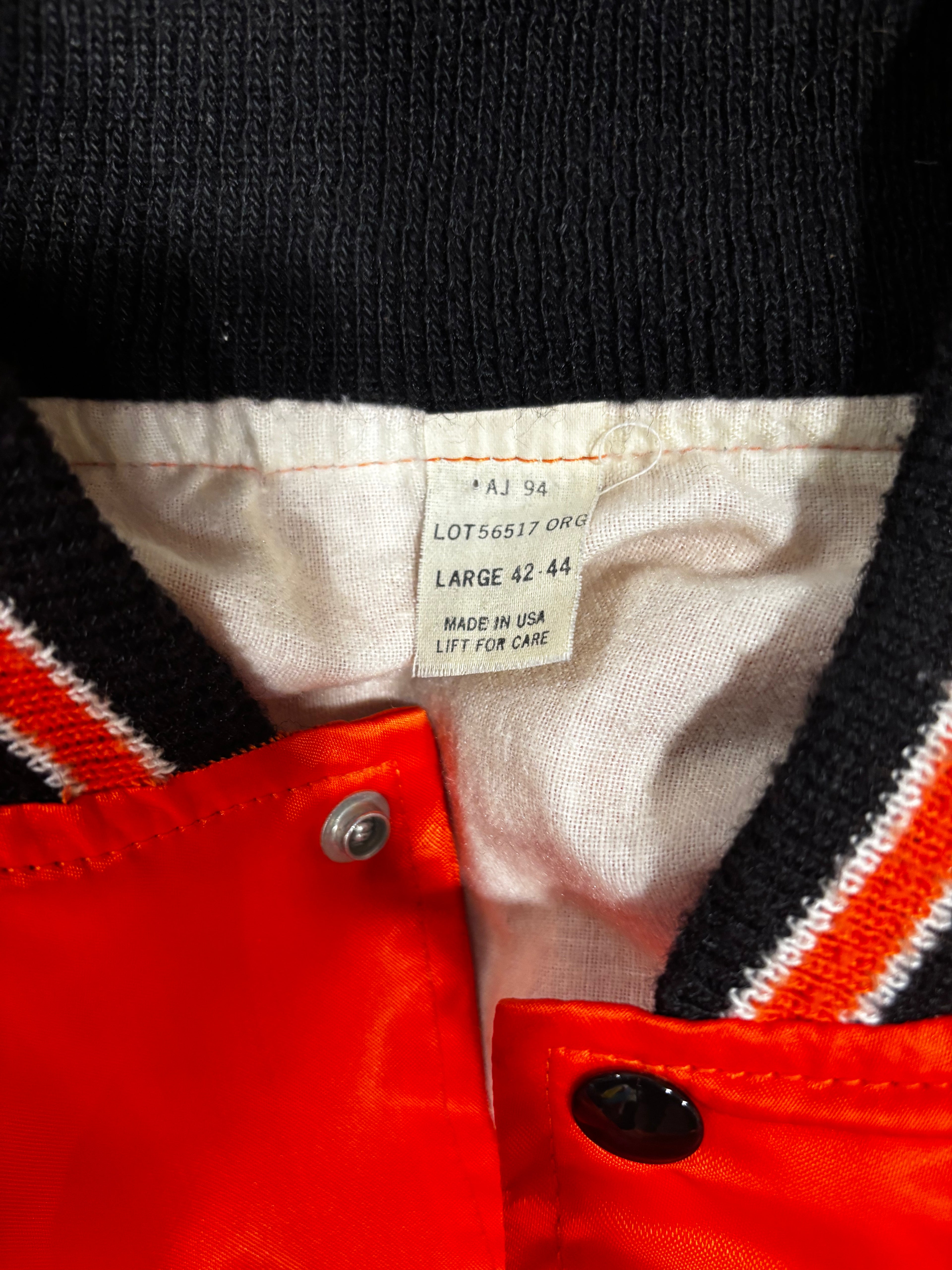 Vintage 1980s KIRO SPORTS TV Orange Satin Chain Stitched Coaches Jacket Sz. L
