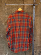 Vintage 1970s PENDLETON Ombre Plaid Pearl Snap Western Flannel Shirt Sz. L