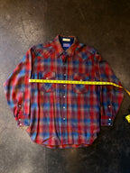 Vintage 1970s PENDLETON Ombre Plaid Pearl Snap Western Flannel Shirt Sz. L