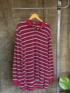 Vintage 1990s POLO RALPH LAUREN Striped Burgundy Shirt Sz. XL