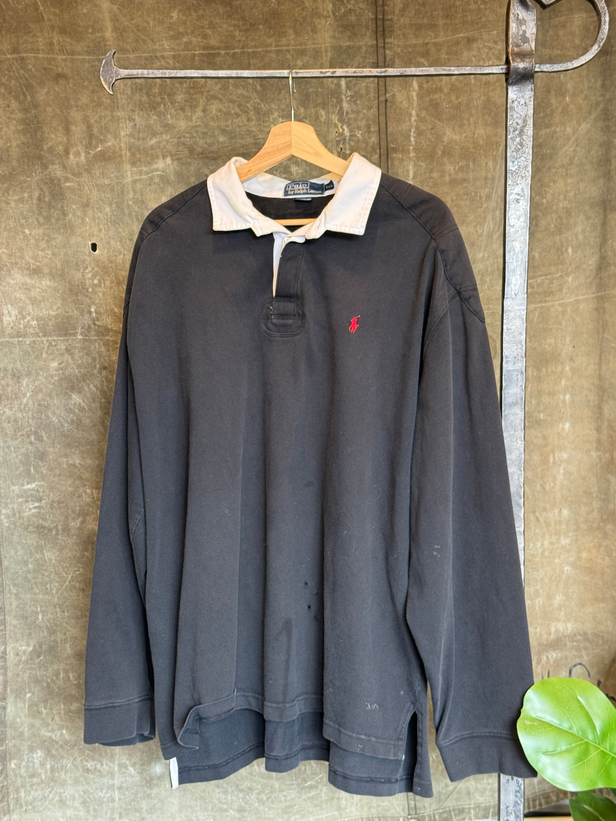 Vintage 1990s RALPH LAUREN POLO Black Rugby Shirt Sz. 2XL