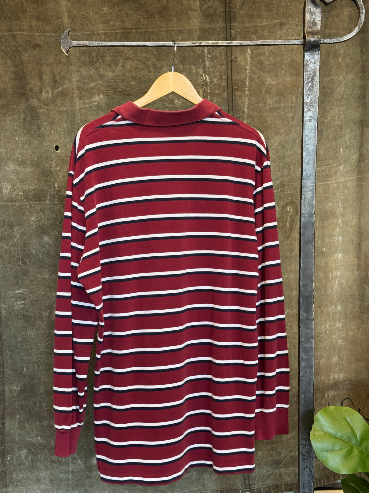 Vintage 1990s POLO RALPH LAUREN Striped Burgundy Shirt Sz. XL