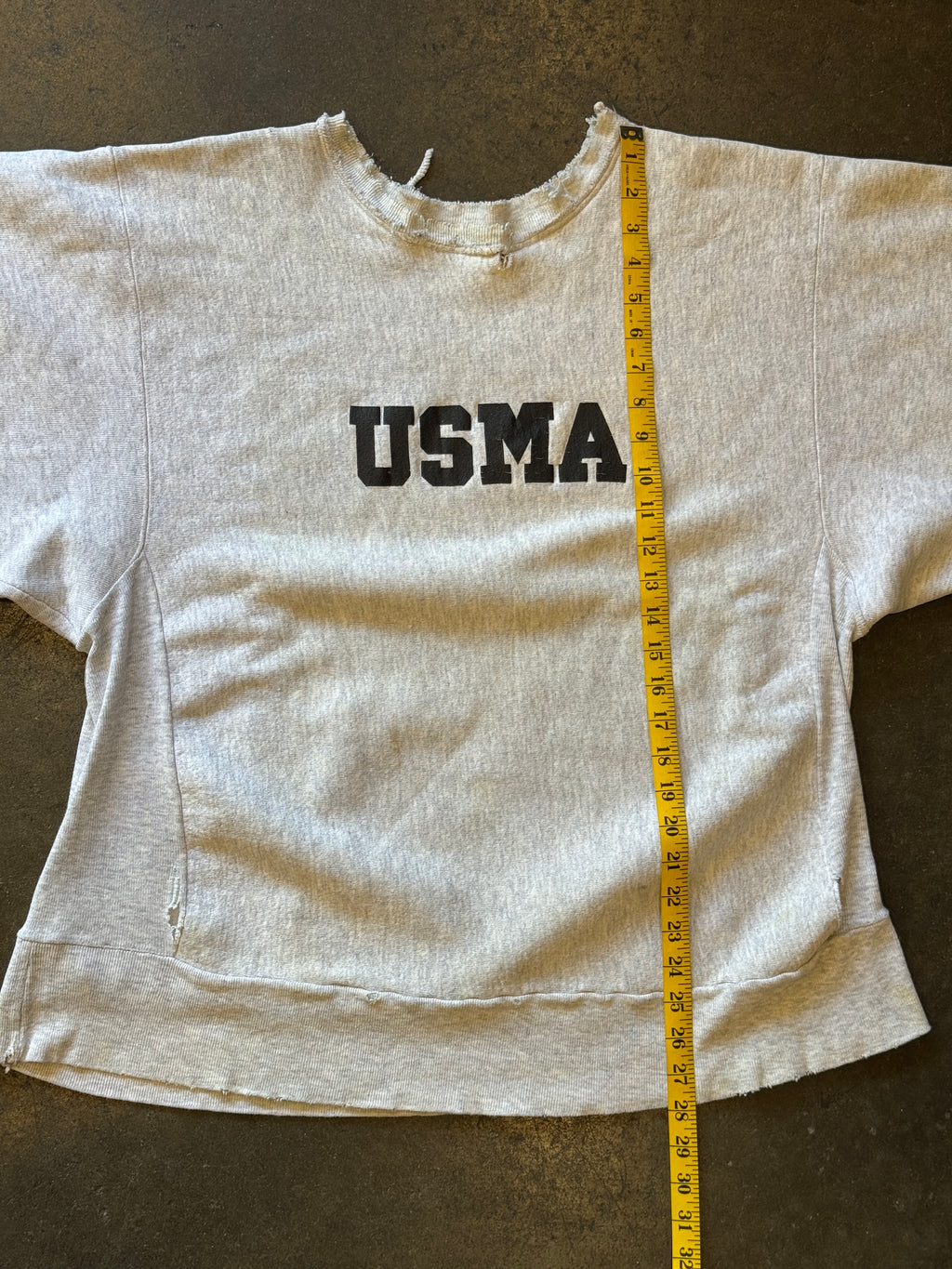 Vintage CHAMPION 'USMA' Grey Reverse Weave Sweatshirt Sz. L/XL