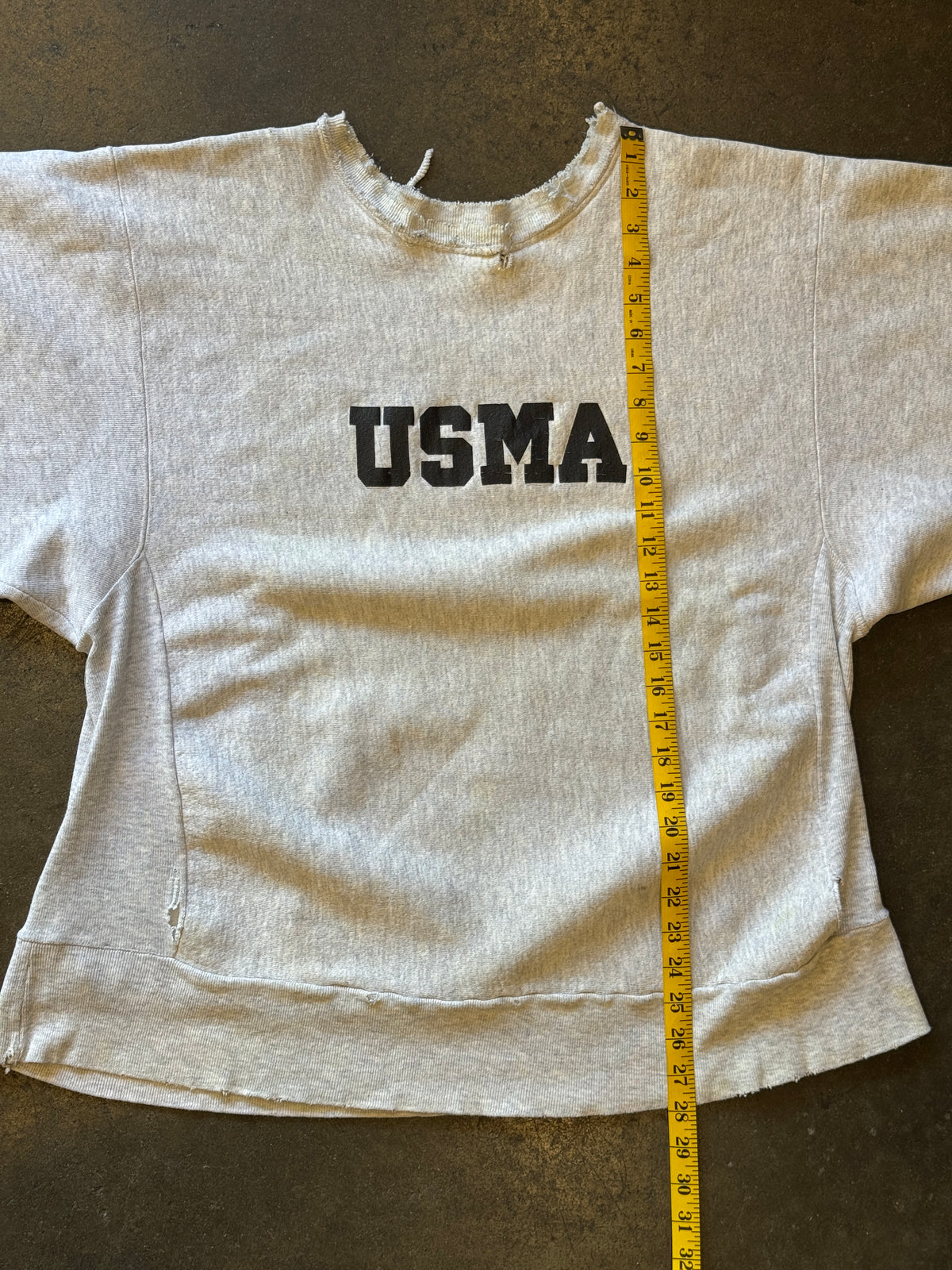 Vintage CHAMPION 'USMA' Grey Reverse Weave Sweatshirt Sz. L/XL
