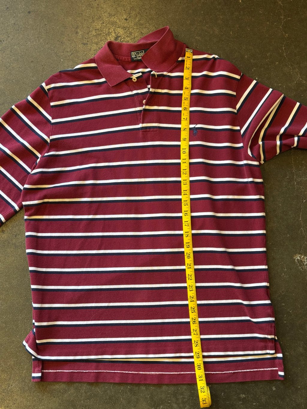 Vintage 1990s POLO RALPH LAUREN Striped Burgundy Shirt Sz. XL