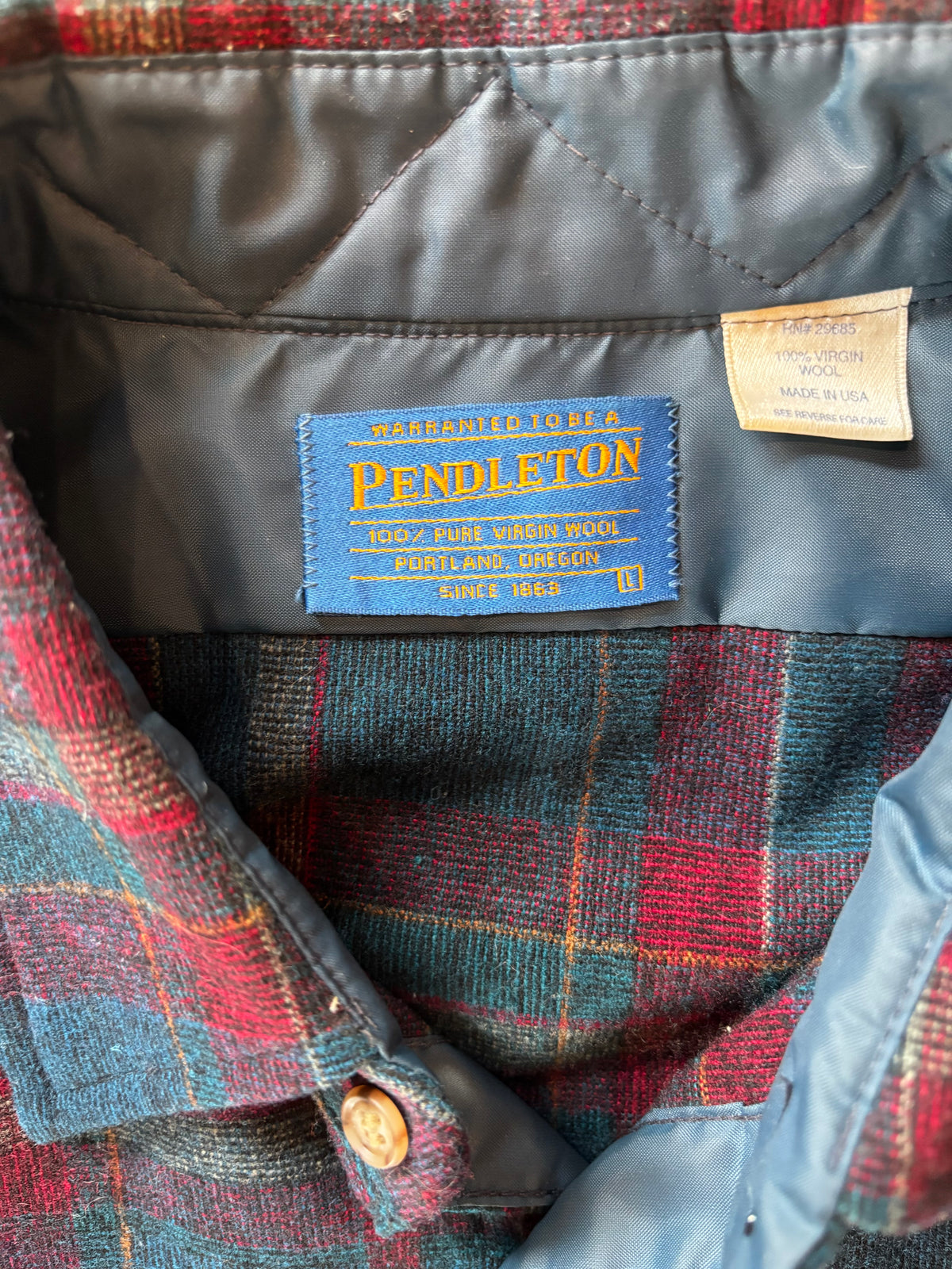Vintage 1970s PENDLETON Wool Loop Collar Board Shirt Sz L