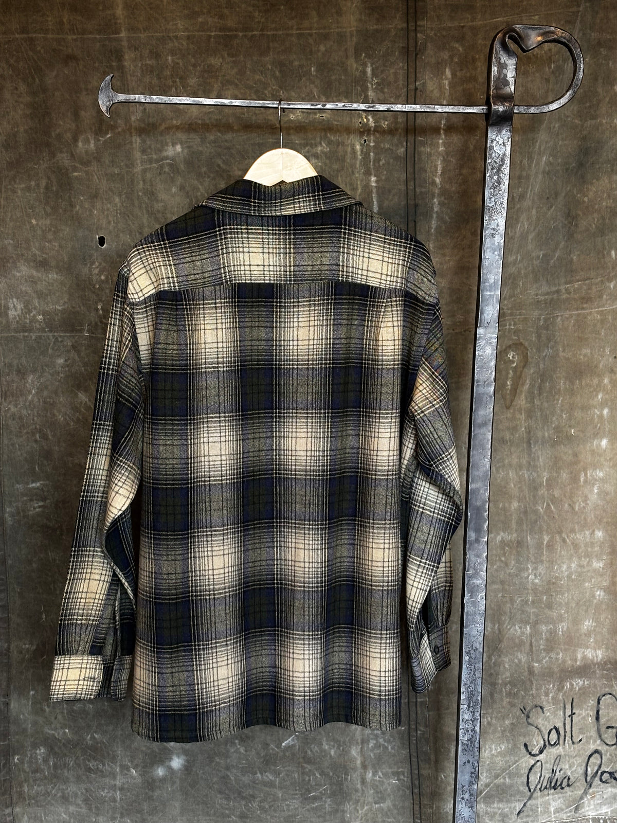 Vintage 1970s TOWNCRAFT Wool Shadow Plaid Board Shirt Sz L