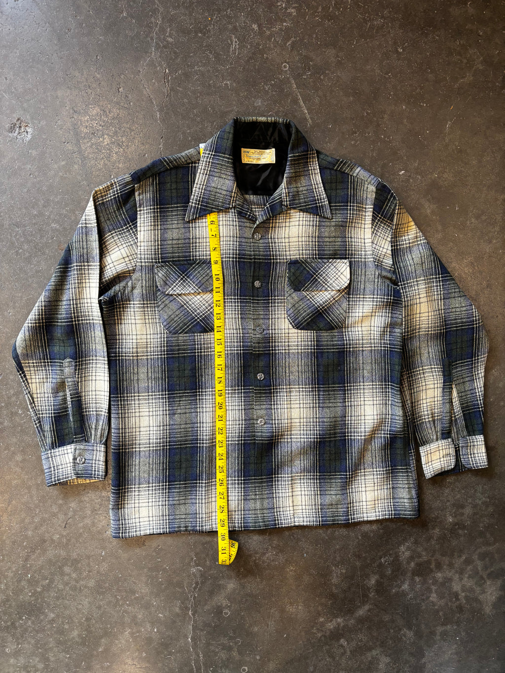 Vintage 1970s TOWNCRAFT Wool Shadow Plaid Board Shirt Sz L