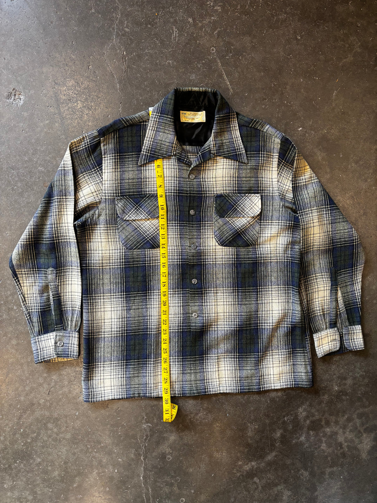 Vintage 1970s TOWNCRAFT Wool Shadow Plaid Board Shirt Sz L
