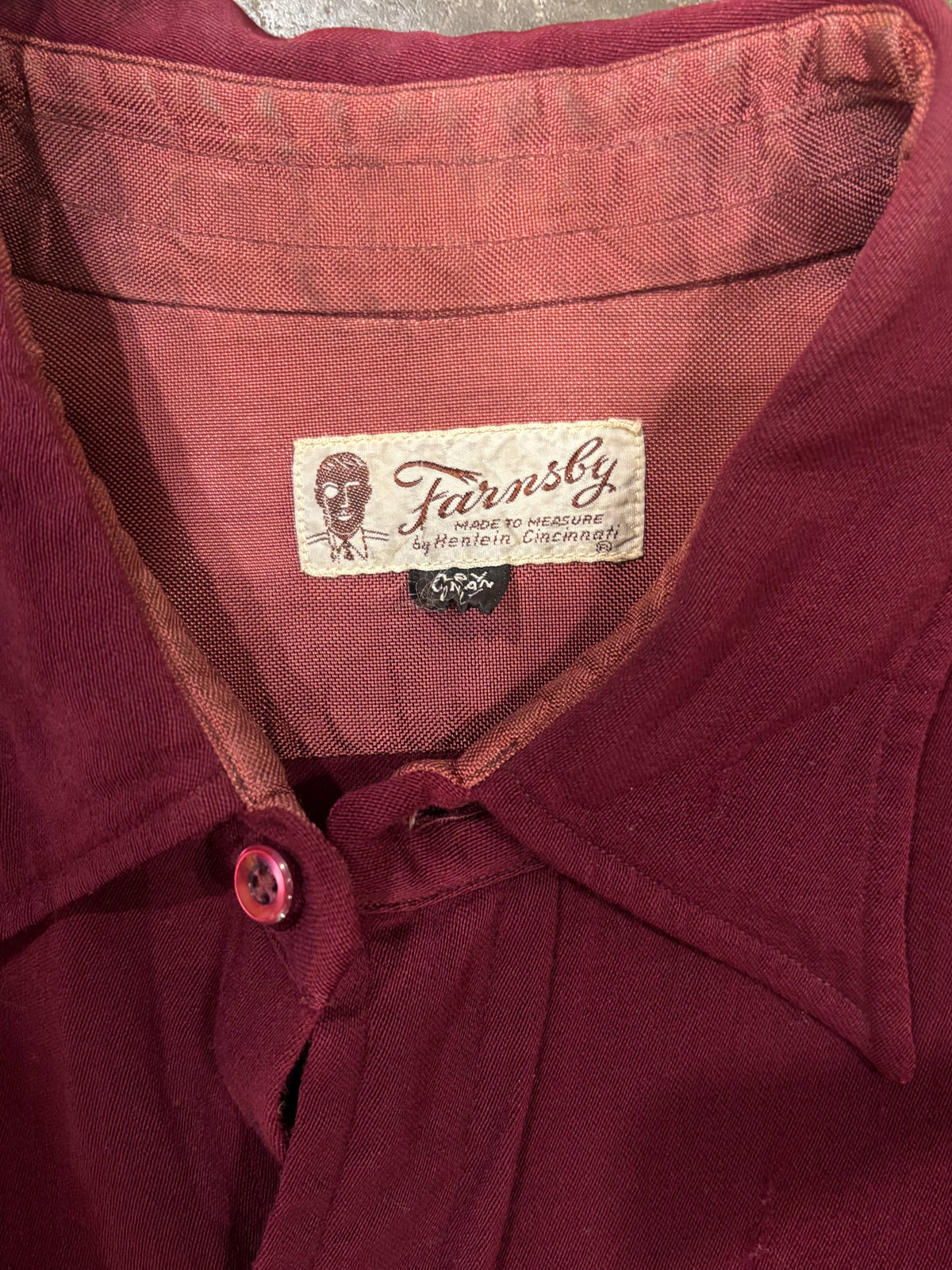 Vintage 40s/50s FARNSBY Burgundy Pearl Snap Button-Up Sz M