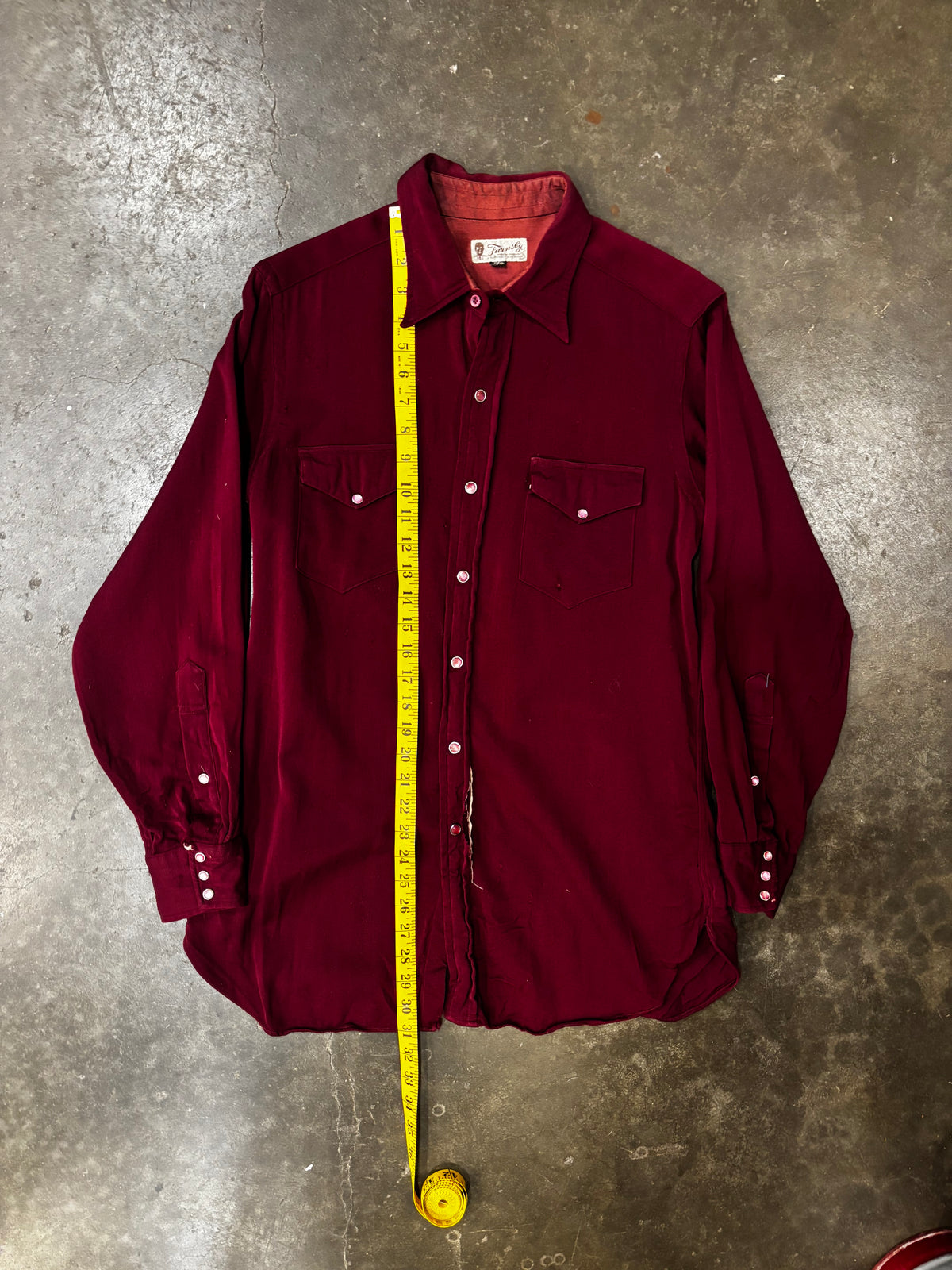 Vintage 40s/50s FARNSBY Burgundy Pearl Snap Button-Up Sz M