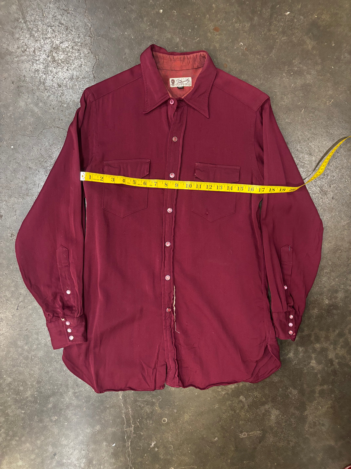 Vintage 40s/50s FARNSBY Burgundy Pearl Snap Button-Up Sz M