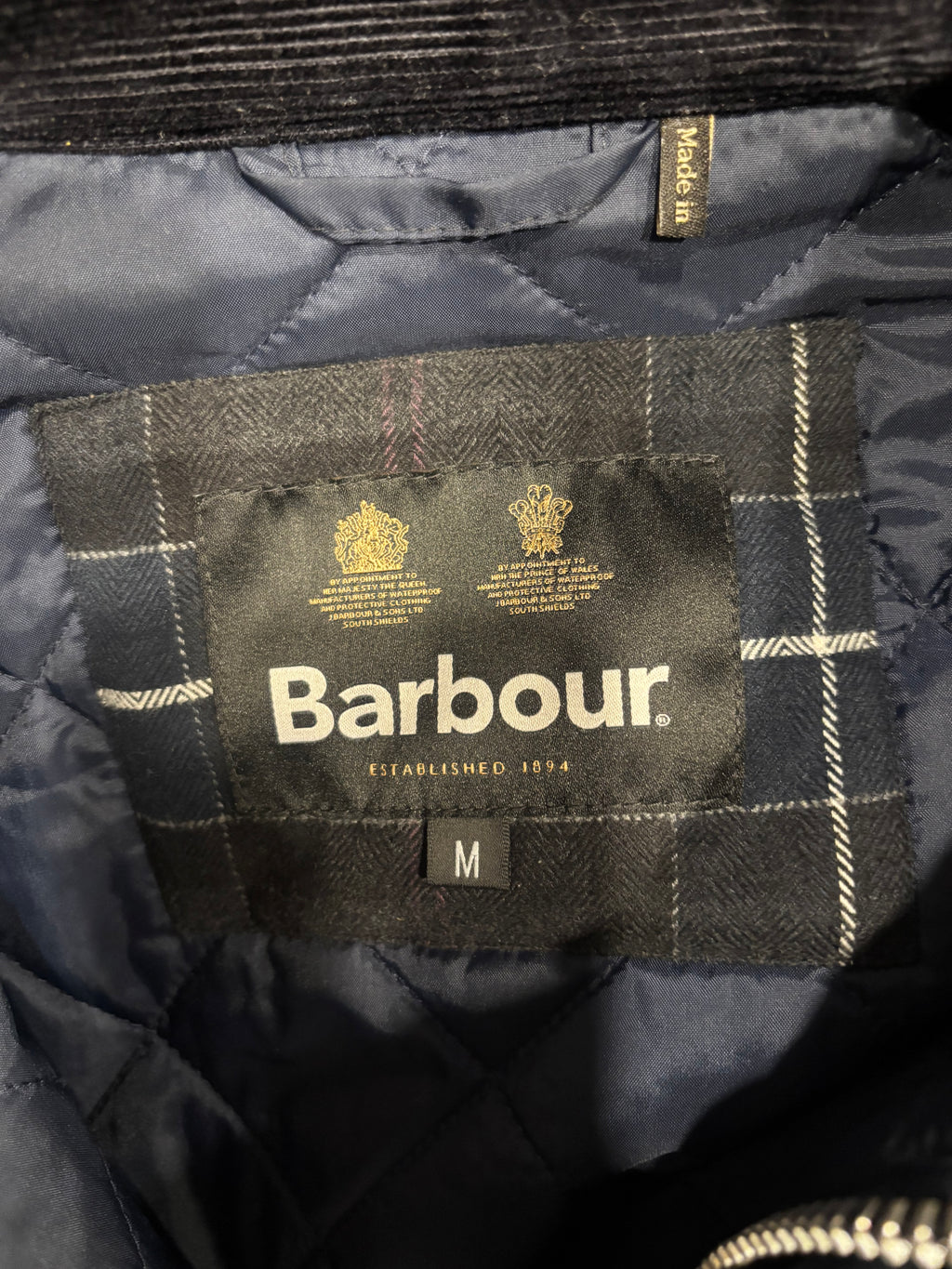 BARBOUR 'Bedale' Navy Blue Wool Zip-Up Jacket Sz. M