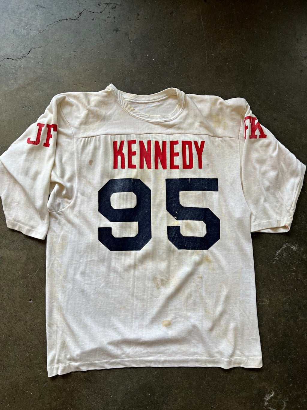 Vintage 1960s Durene “John F Kennedy” raglan Football Jersey Sz L